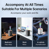 A white electric aroma diffuser is shown in three contexts: bedroom, office desk, and car interior.