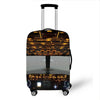 A black rolling suitcase with an illuminated digital display and a protective cover.