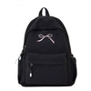 Black portable embroidered nylon backpack for students