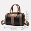 A brown leather shoulder crossbody bag with a woven pattern and gold hardware.