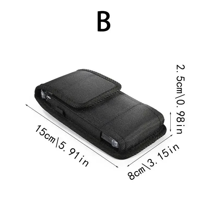 Black universal phone belt clip pouch designed for outdoor use.
