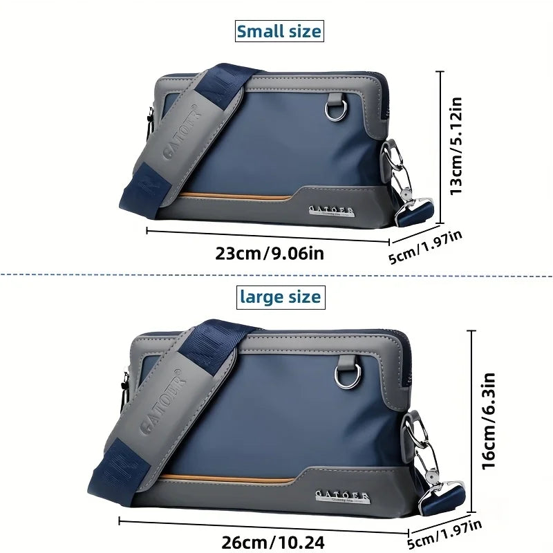 A pair of Gator everyday crossbody bags shown in small and large sizes with adjustable straps.