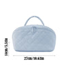Light blue lay-flat water-resistant makeup organizer bag with a quilted texture