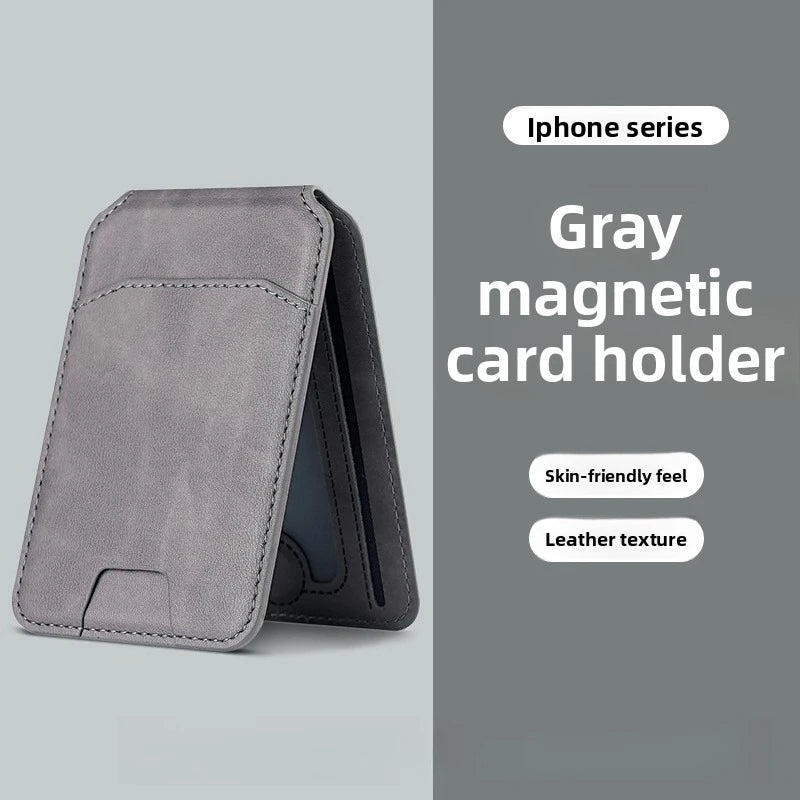 Porte-cartes magnétique et étui de portefeuille gris pour appareils iPhone