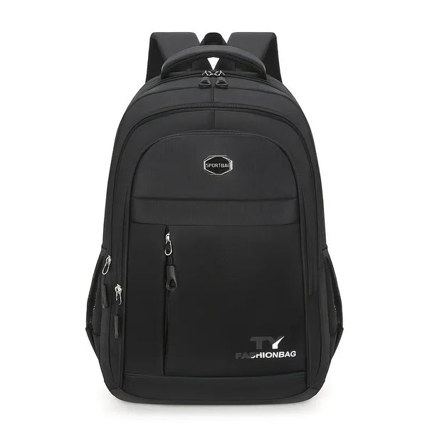 Black men's large capacity waterproof casual backpack with a laptop compartment