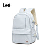 A light blue Lee oxford school backpack with a beige lining and a laptop sleeve.