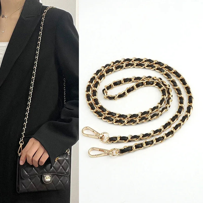 Gold and black chain shoulder strap for a luxury handbag