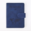Dark blue genuine PU leather passport wallet cover with a world map design