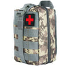 A camouflage tactical waist pack bag with a red cross emblem on the front
