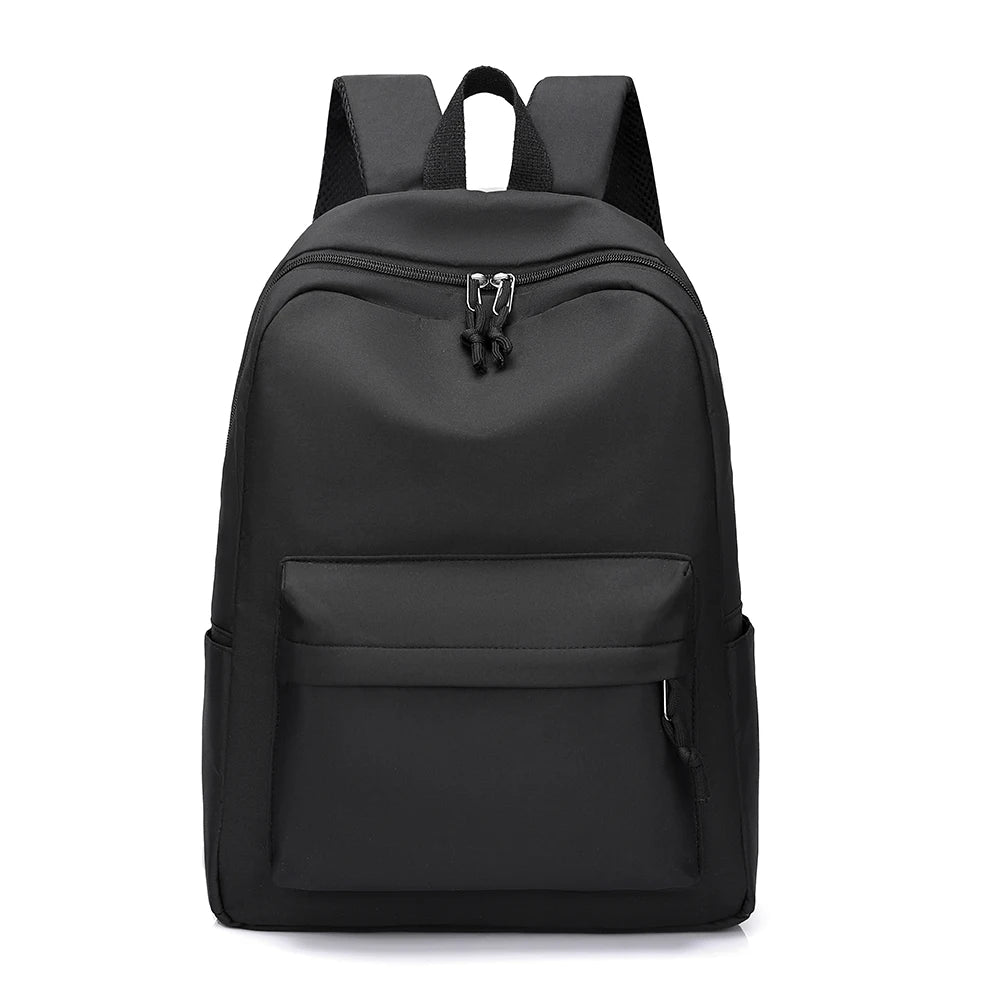 A black durable unisex leisure shoulder backpack with multiple compartments and a padded shoulder strap.