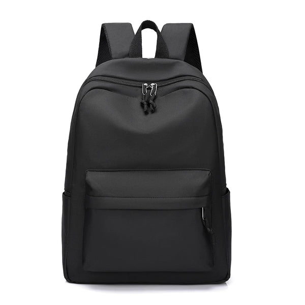 A black durable unisex leisure shoulder backpack with multiple compartments and a padded shoulder strap.