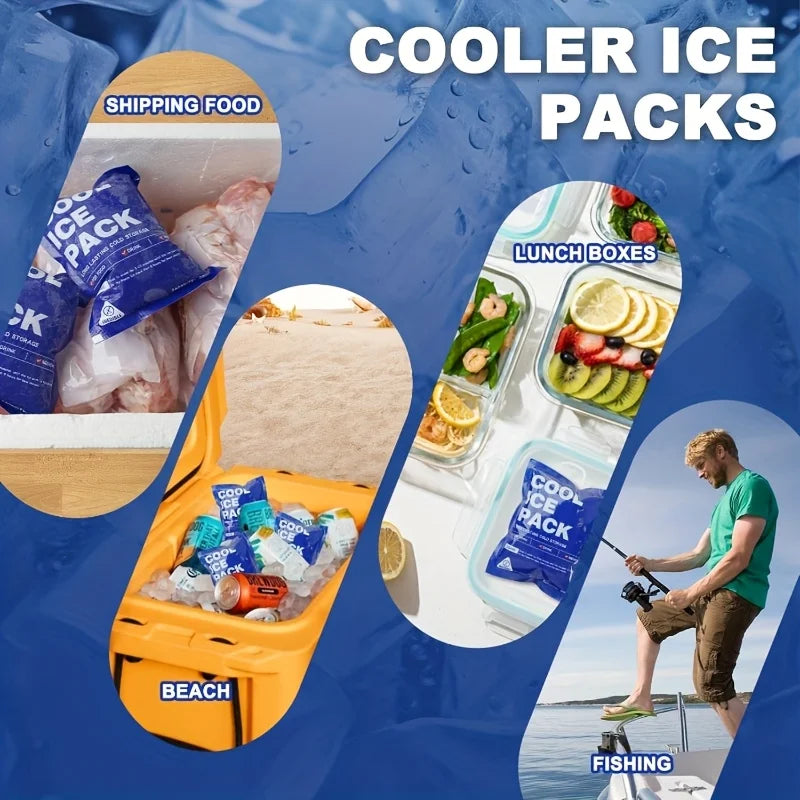 Pack of reusable leakproof ice packs for shipping food, lunch boxes, and fishing trips