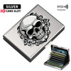 Silver RFID protection card slot wallet with a skull design