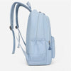 A light blue durable nylon commuter backpack shown from the side.