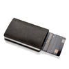A black minimalist RFID blocking wallet displaying several cards.