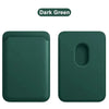 Dark green MagSafe leather card wallet for iPhone shown in two views