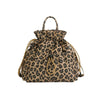 A brown leopard print insulated waterproof lunch bag with a drawstring closure.