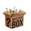 A cardboard box filled with colorful, squiggly string or yarn shapes emerging from the top.