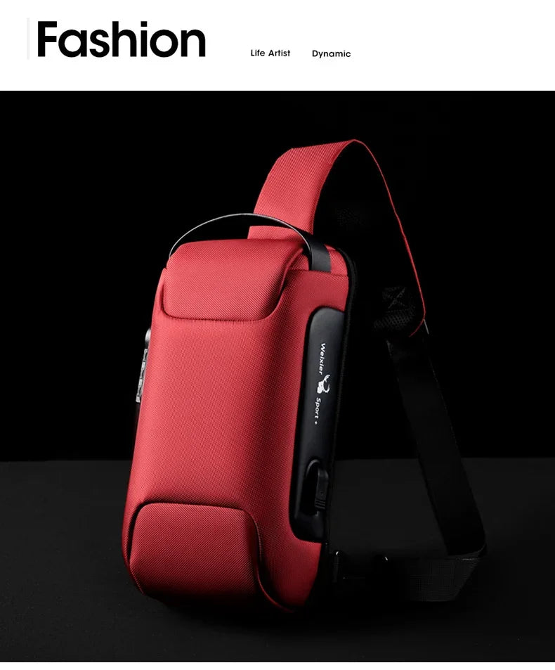 Rote Designer Anti-Diebstahl-Crossbody-Slingbag vor schwarzem Hintergrund
