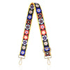 A yellow and blue floral patterned nylon crossbody bag strap.