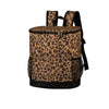 A brown and black leopard print heavy duty leak-proof cooler backpack.