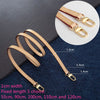 A set of genuine vachetta leather handbag straps with gold-tone buckles shown in various lengths and widths.