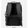 Black expandable travel backpack shown from the back view