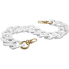 A white acrylic chain strap for handbag accessories with gold-toned clasps.