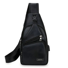 Black PU multifunctional zipper crossbody bag shown from the back