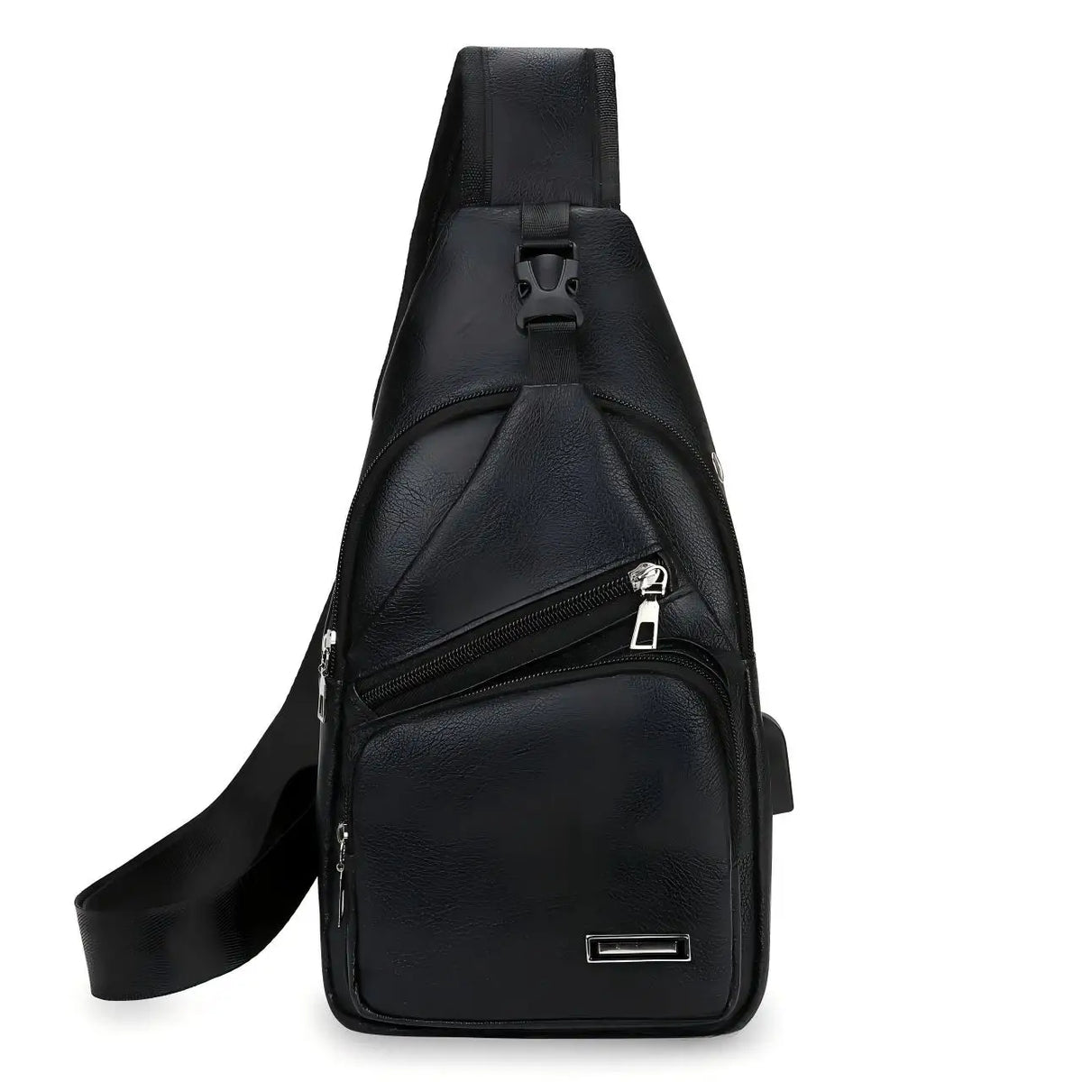 Sac bandoulière noir en PU multifonction avec fermeture éclair, vue de dos