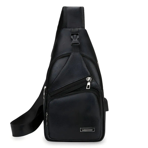 Sac bandoulière noir en PU multifonction avec fermeture éclair, vue de dos
