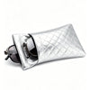 Silver quilted PU leather glasses case with sunglasses inside