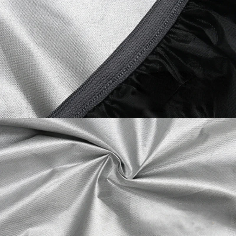 Close-up view of a heavy-duty outdoor camping backpack rain cover showing gray and black fabric details.