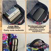 A multi-compartment backpack featuring a main compartment, side pocket, and reinforced handbag capacity.