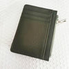 A dark olive green genuine leather zipper card holder and coin purse shown from the side.