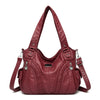 Maroon Vintage Soft PU Leder-Schultertasche mit gesteppter Textur und silberner Hardware