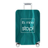 A teal heavy duty luggage protection cover with a silver handle and wheels.