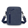 A dark blue lightweight nylon crossbody shoulder bag with adjustable straps and a zipper.
