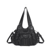 Black vintage PU leather hobo shoulder bag with silver hardware
