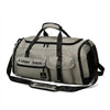 A beige tactical backpack with black accents and a carrying handle.