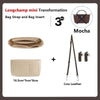 Longchamp mini transformation showing a bag strap and bag insert in mocha and cow leather.