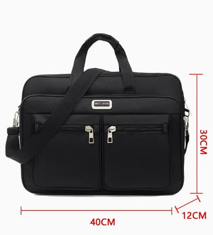 Black men's durable oxford briefcase with two compartments and a shoulder strap