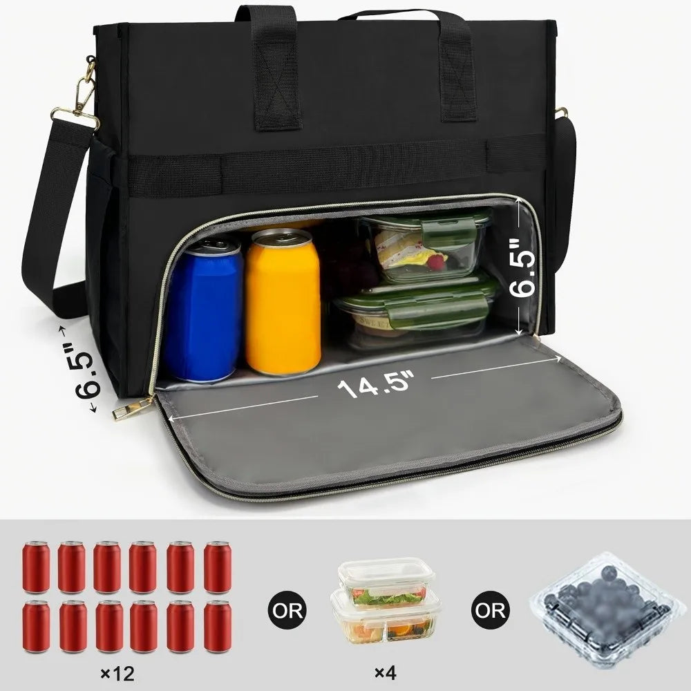 Schwarze isolierte Stoff-Lunchtasche mit Schulterriemen und Aufbewahrstaschen