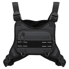 Black ultralight tactical chest bag with reflective strips and adjustable straps
