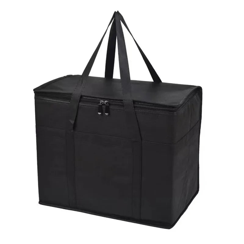 Black foldable insulated grocery and food cooler bag with carrying handles