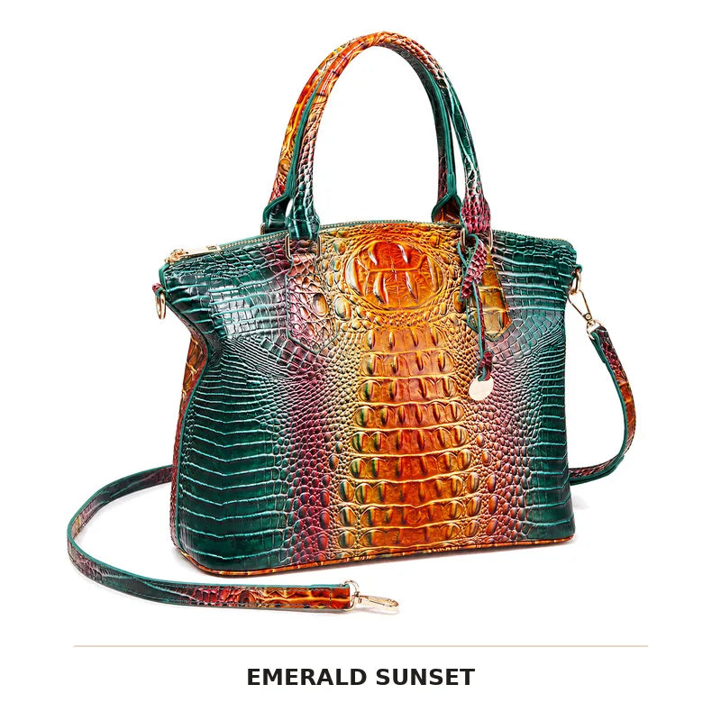 Grüne und orangefarbene Crocodile-Muster-Top mit Henkel, Crossbody-Tasche