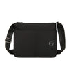 Black waterproof nylon crossbody bag with a flap and shoulder strap.