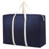 A navy blue foldable waterproof storage bag with light beige straps.