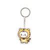 A clear resin keychain charm shaped like a cute cartoon tiger face.