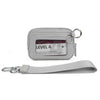 Silver checkered wallet with an ID window and a matching strap